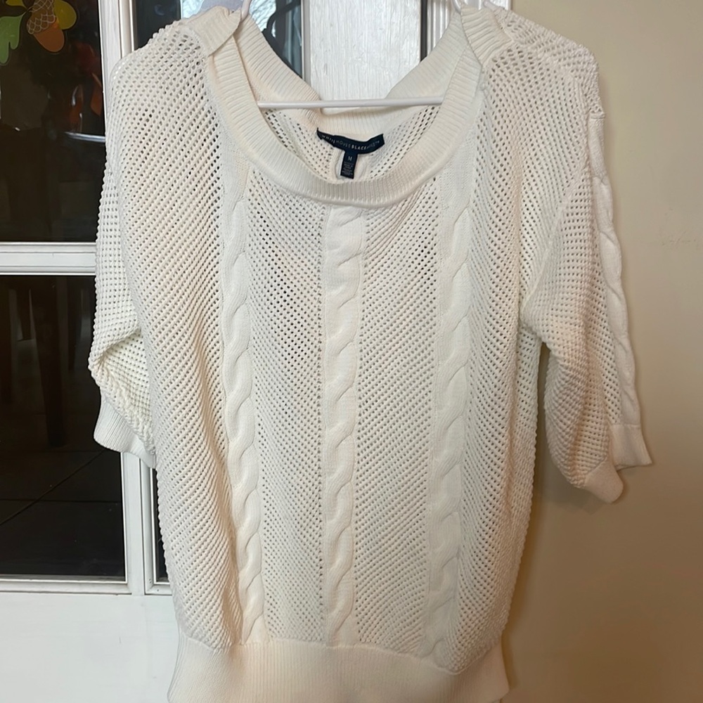 Nice weight cream 3/4 sleeve sweater. Dress it up or down.